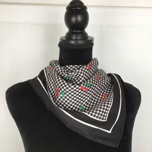 Cherry Scarf Black And White Checked Print Square Retro Coquette